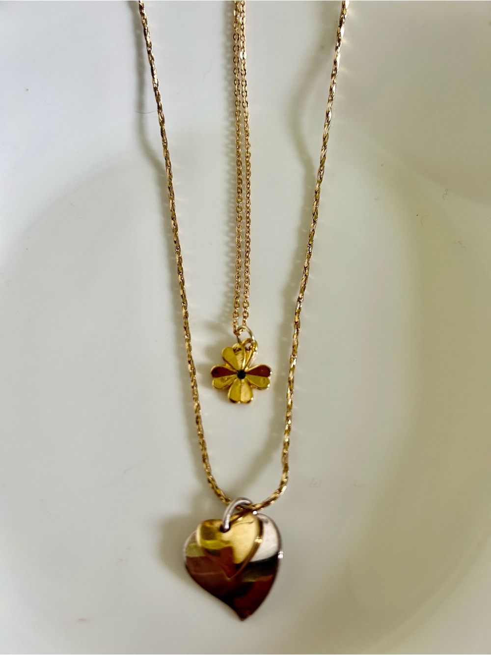 Gold Two-Tone Heart Pendant & Shamrock Necklace